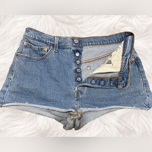 Levi’s 501 High Rise Cut Off Shorts Classic Button Fly Vintage Blue Denim 34